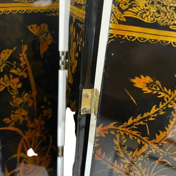 Vintage Asian-Inspired Miniature Folding Screen Room Divider 10" x 17 1/2" With - Picture 5 of 7